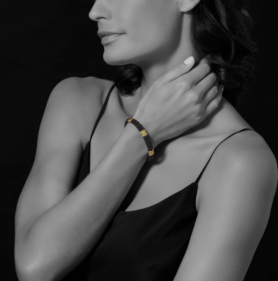 Lagos Black Caviar & Five Gold Ceramic Beaded Bracelet- 05-10277-CBM