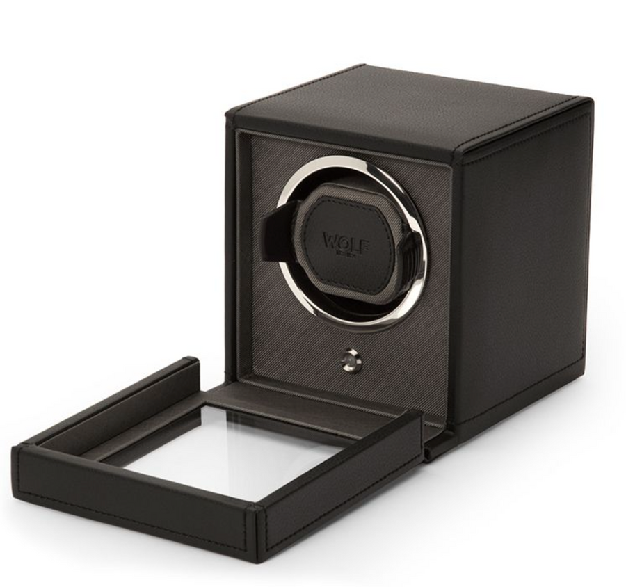 Wolf Cub Watch Winder with Cover- Black