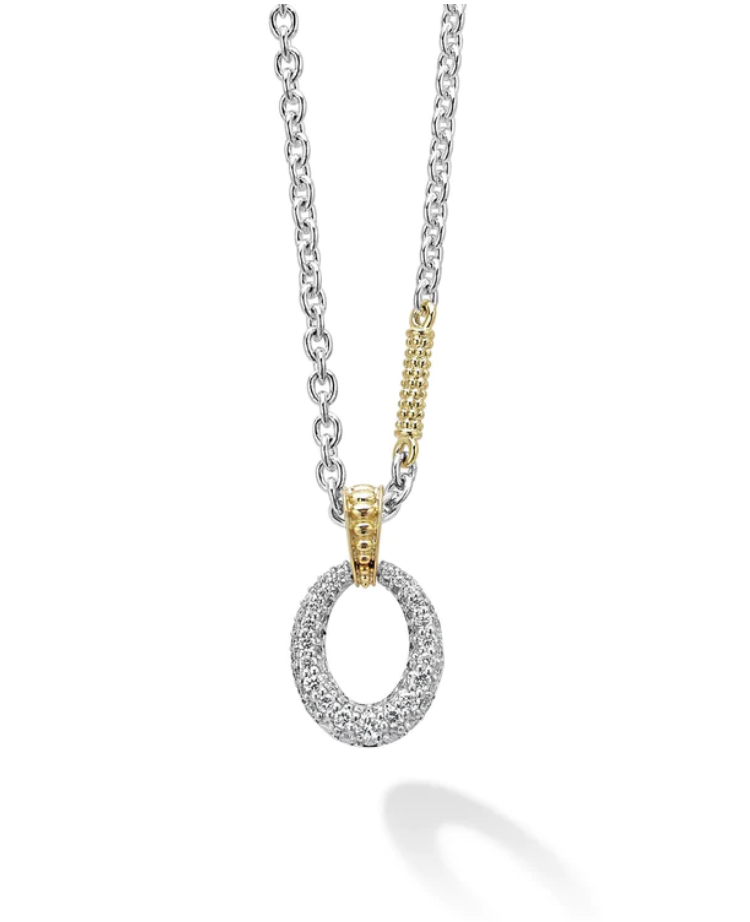 Lagos Caviar Lux Two Tone Oval Diamond Pendant Necklace- 04-81194-DDML