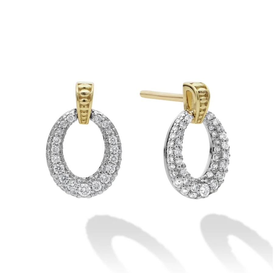 Lagos Caviar Lux 18K Gold Oval Drop Diamond Earrings- 01-82019-DD