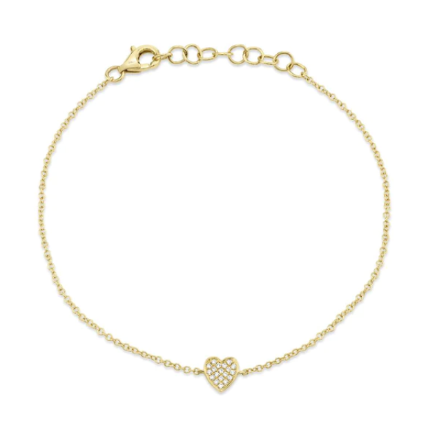 14k Yellow Gold 0.04ctw Diamond Pave Heart Bracelet- SC55002977
