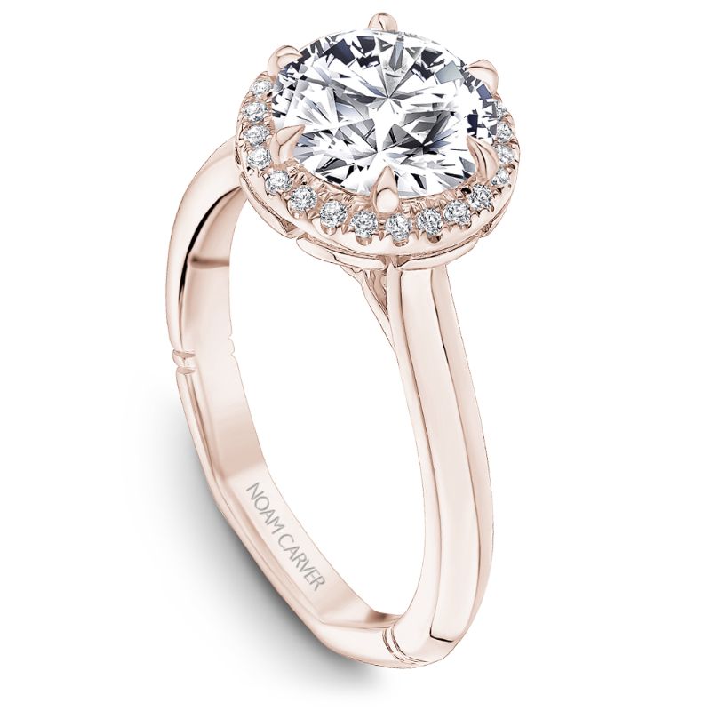 Noam Carver 18K Rose Gold Diamond Halo Knife Edge Engagement Ring Semi-Mounting -  A003-01RS-FCYA
