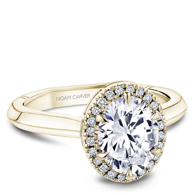 Oval halo Atelier engagement ring by Noam Carver with 36 round VS1-FG diamonds
