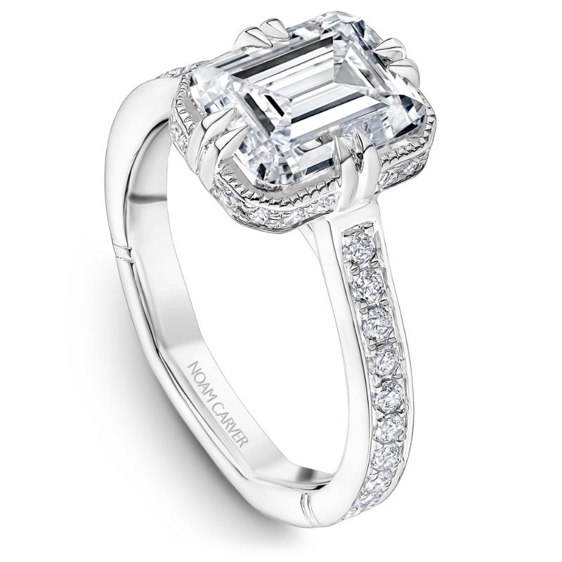 Noam Carver 18K White Gold Emerald Cut Diamond Engagement Ring Semi-Mounting -  A004-01WS-FCYA