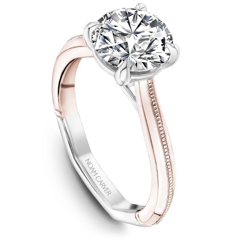 Noam Carver 18K Rose Gold/ Platinum Round Brilliant Diamond Milgrain Engagement Ring Semi-Mounting -  A005-01WRWP-FCYA