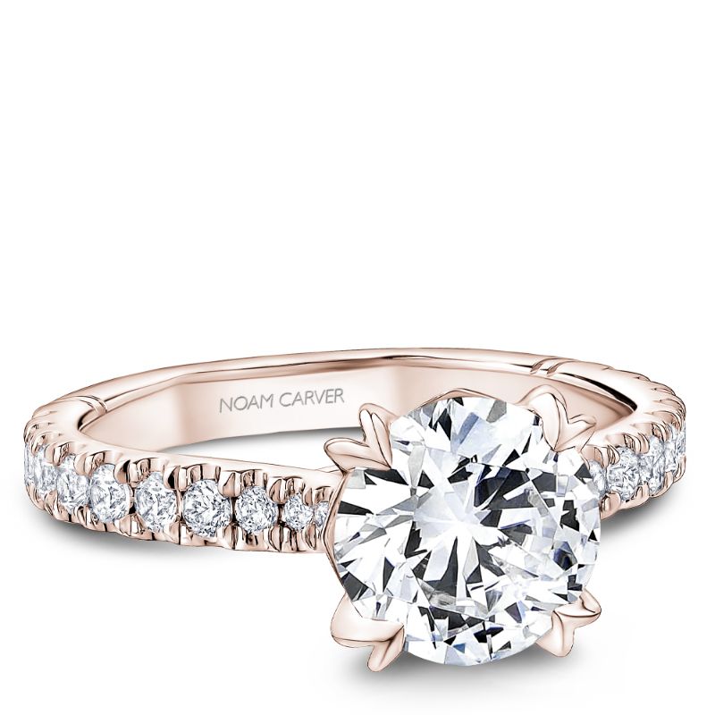 Round shape Atelier engagement ring by Noam Carver with 20 rounds VS1-FG diamonds and signature prongs