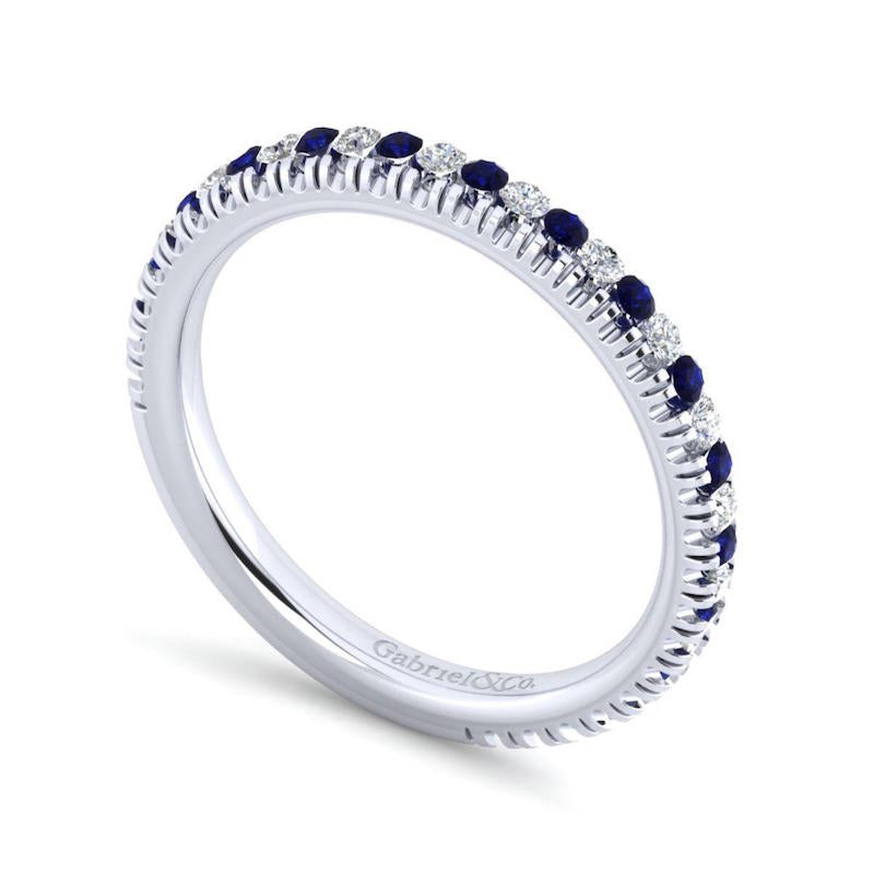 Gabriel & Co 14k White Gold Diamond & Sapphire Wedding Band- AN14252W44SA