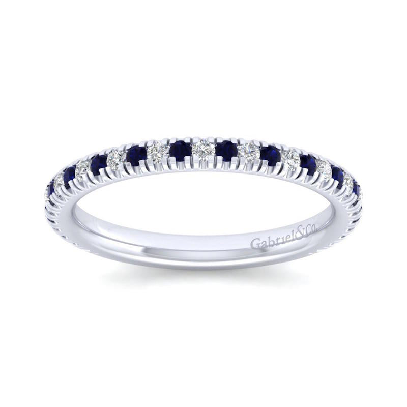Gabriel & Co 14k White Gold Diamond & Sapphire Wedding Band- AN14252W44SA