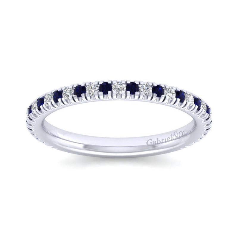 Gabriel & Co 14k White Gold Diamond & Sapphire Wedding Band- AN14252W44SA