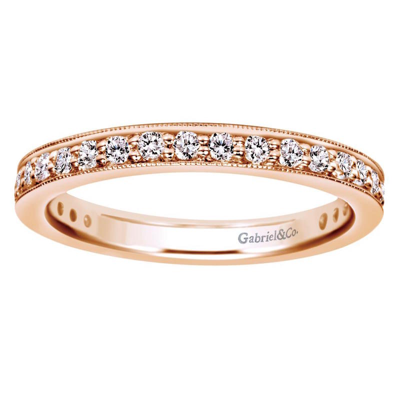 Gabriel & Co 14k Rose Gold Milgrain Eternity Wedding Band- AN5277-6K44JJ