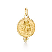 Everyone needs a guardian angel. Modeled after the cherubs in The Sistine Madonna by Renaissance painter Raphael, this classic pendant lets you keep your angels close. Featuring a trio of diamonds and ample room for inscription, the 18K Diamond Angel Pendant is a wonderfully personal charm or gift.Also available in 10mm, 14mm, 16mm.18K Yellow Gold0.1cts of diamonds