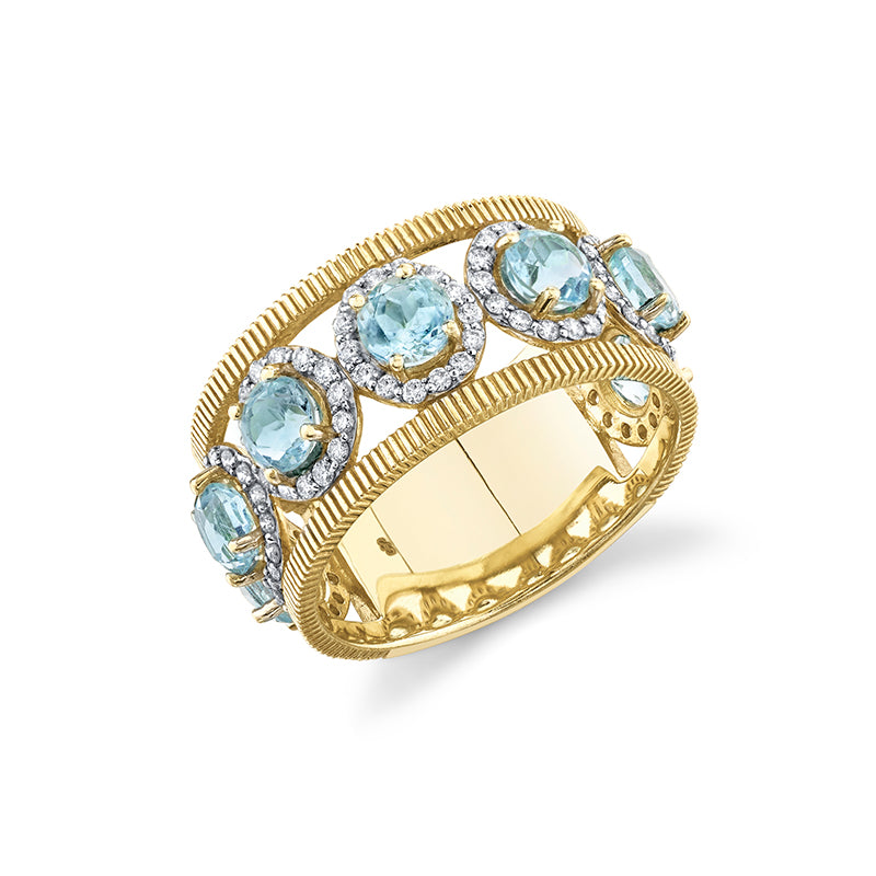 Sloane Street 18k Yellow Gold Sky Blue Topaz with Diamonds & Strie- SS-R011F-BTSK-WDCB-Y
