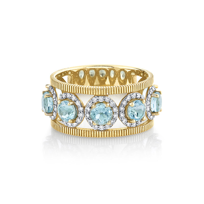 Sloane Street 18k Yellow Gold Sky Blue Topaz with Diamonds & Strie- SS-R011F-BTSK-WDCB-Y