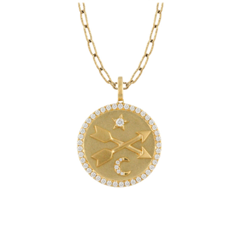 Doves 18K Yellow Gold Diamond Sun, Moon & Arrows Charm Pendant- P10033
