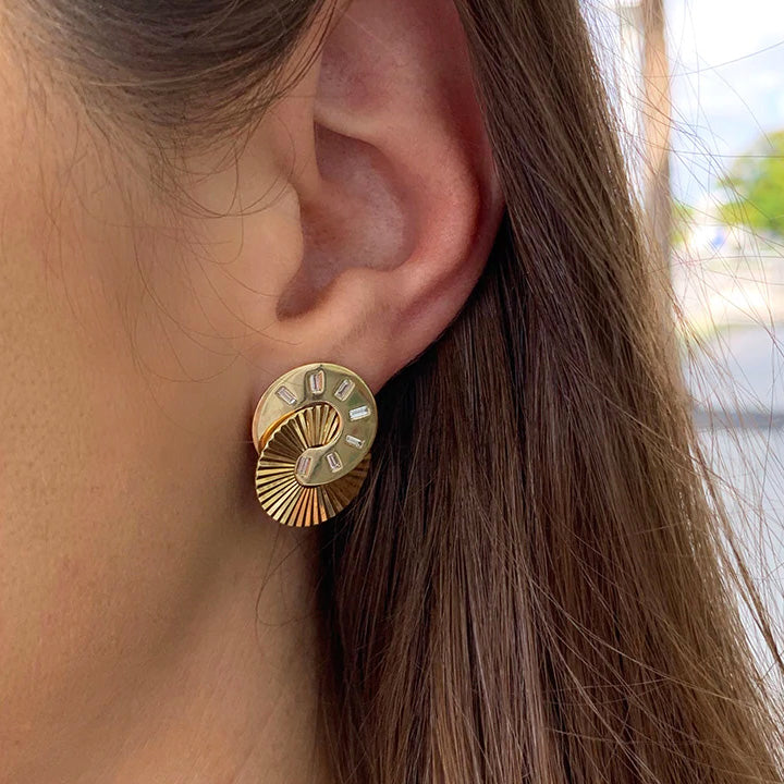 Phillips House 14K Yellow Gold Large Baguette Diamond Aura Interlocking Stud Earrings - E0910DY