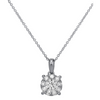 This dazzling white gold pendant has a larger round brilliant center diamond, and is surrounded by a halo of smaller diamonds. This necklace is a must-have staple for any woman. She can wear it by itself or layer it with other fun yellow gold pendants!