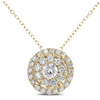 This enchanting 0.50ctw diamond round cluster pendant has a large diamond look for a great price! Several smaller round brilliant diamonds are clustered together in a double halo style to create this gorgeous pendant. Perfect when worn alone or complemented by a layered necklace look! 