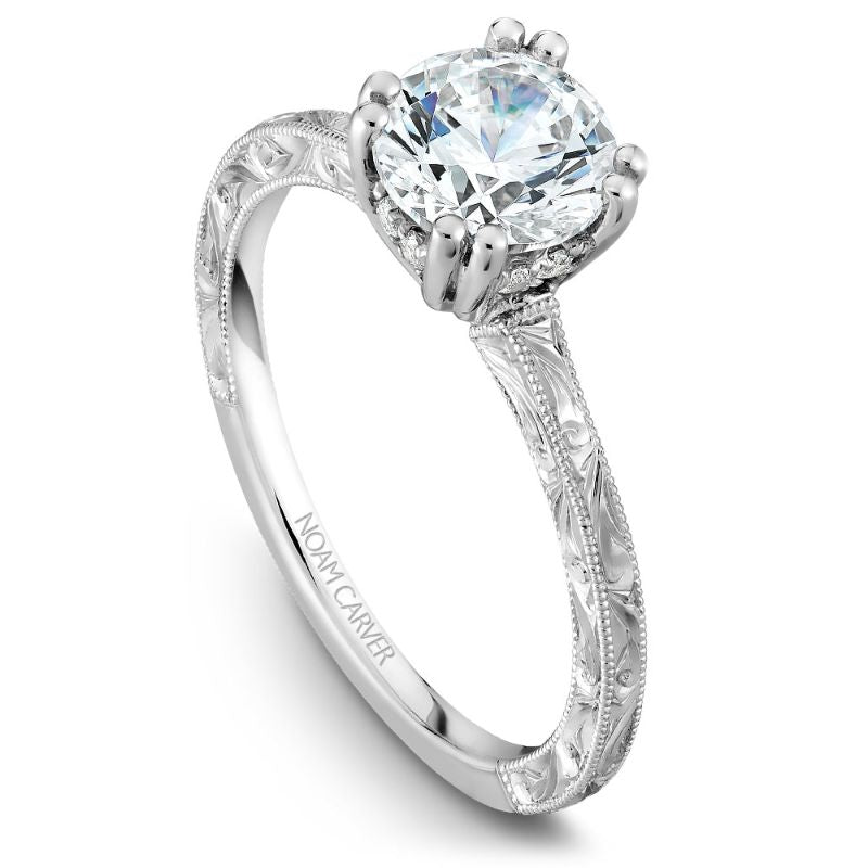 Noam Carver 18K White Gold Solitaire Etched Engagement Ring Semi-Mounting -  B004-02WEA