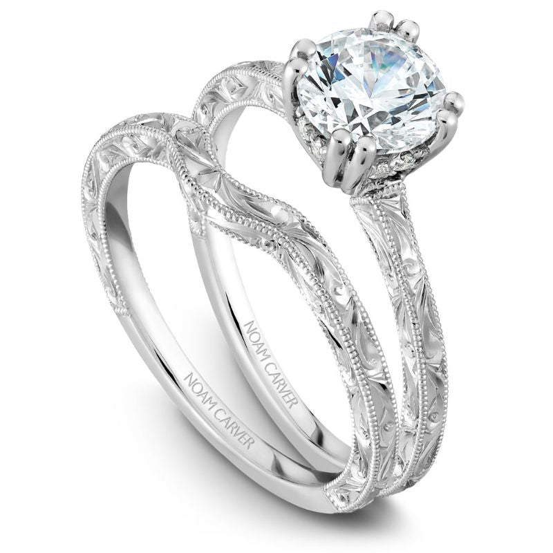 Noam Carver 18K White Gold Solitaire Etched Engagement Ring Semi-Mounting -  B004-02WEA