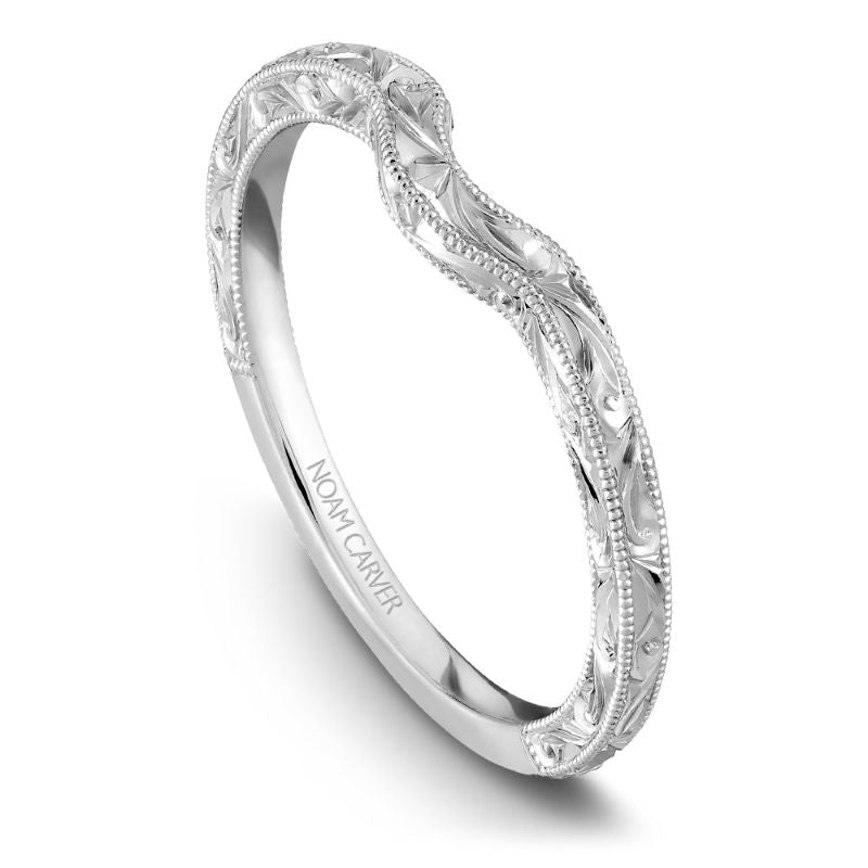 White gold hand engraved matching band