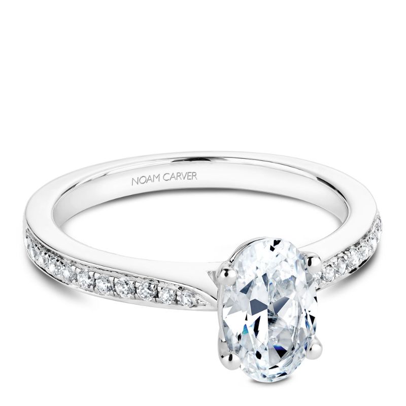 White gold oval solitaire with 22 round diamonds