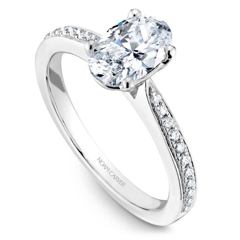 Noam Carver 18K White Gold Tapered Shank Oval Engagement Ring Semi-Mounting -  B018-03WA