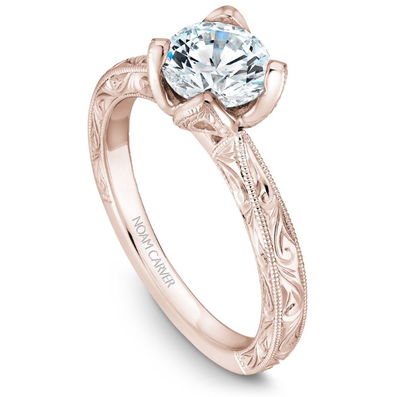 Noam Carver 18K Rose Gold Solitaire Etched Engagement Ring Semi-Mounting -  B019-02REA