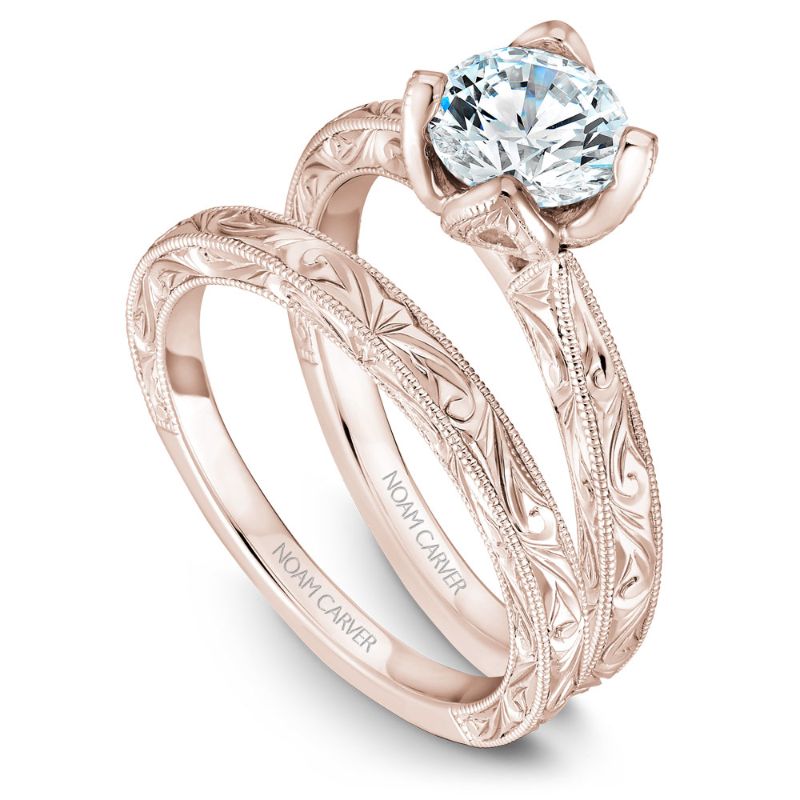 Noam Carver 18K Rose Gold Etched Wedding Band -  B019-02REB