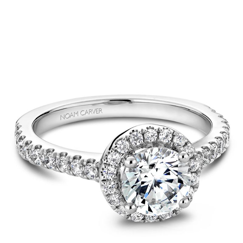 White gold halo engagement ring with 36 round diamonds
