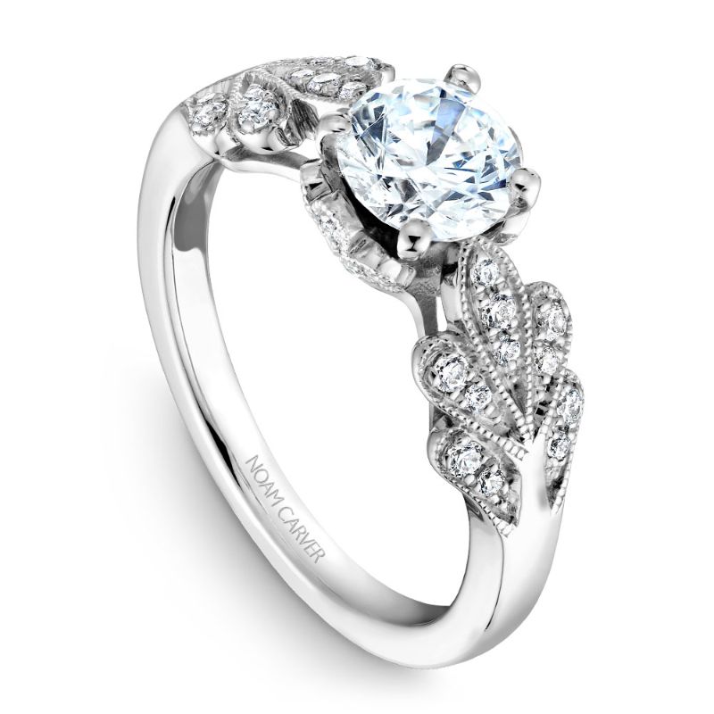 Noam Carver 18K White Gold Vintage Leaf Diamond Engagement Ring Semi-Mounting -  B063-01WA