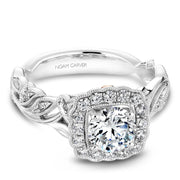 White gold floral inspired engagement ring with 24 round diamonds