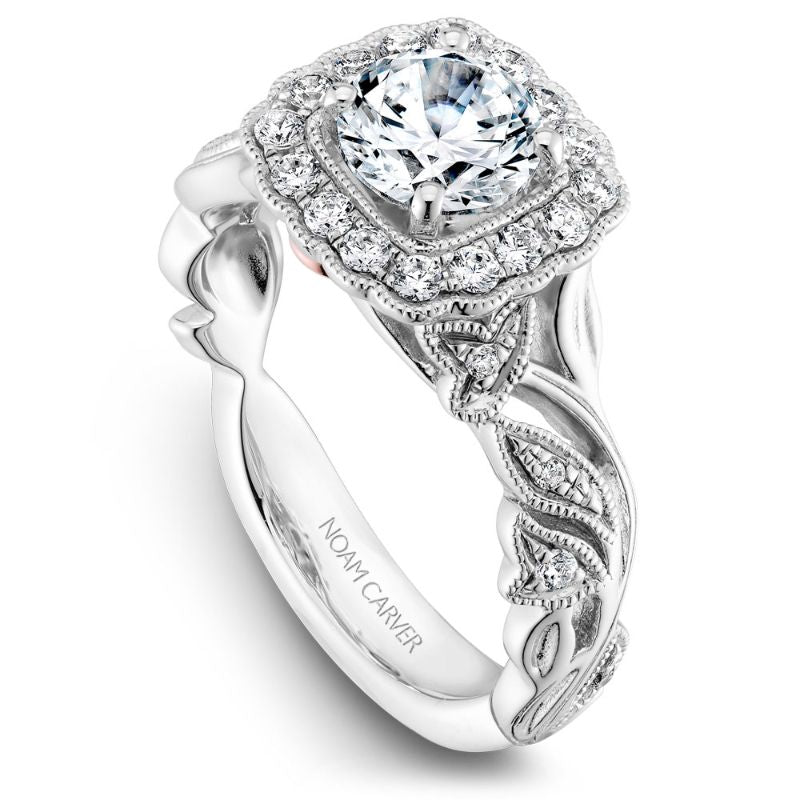 Noam Carver 18K White Gold Floral Inspired Vintage Halo Engagement Ring Semi-Mounting -  B075-01WA