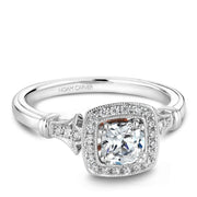 White gold floral inspired engagement ring with 26 round diamonds