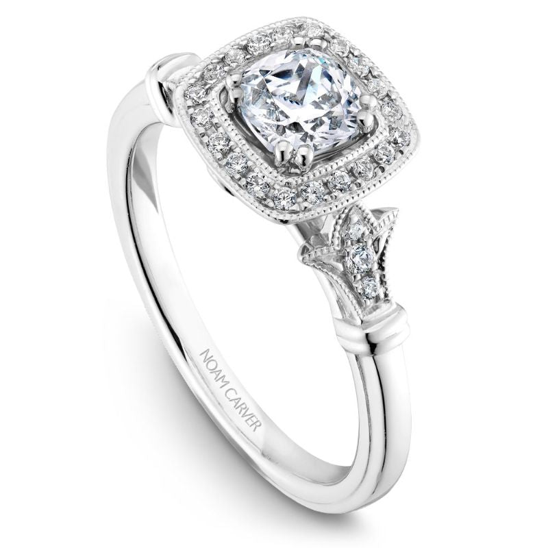 Noam Carver 18K White Gold Vintage Round Brilliant Engagement Ring Semi-Mounting -  B076-01WA