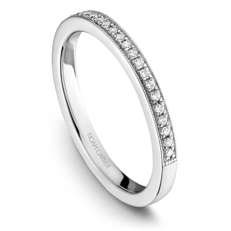 White gold matching band with 20 round diamonds