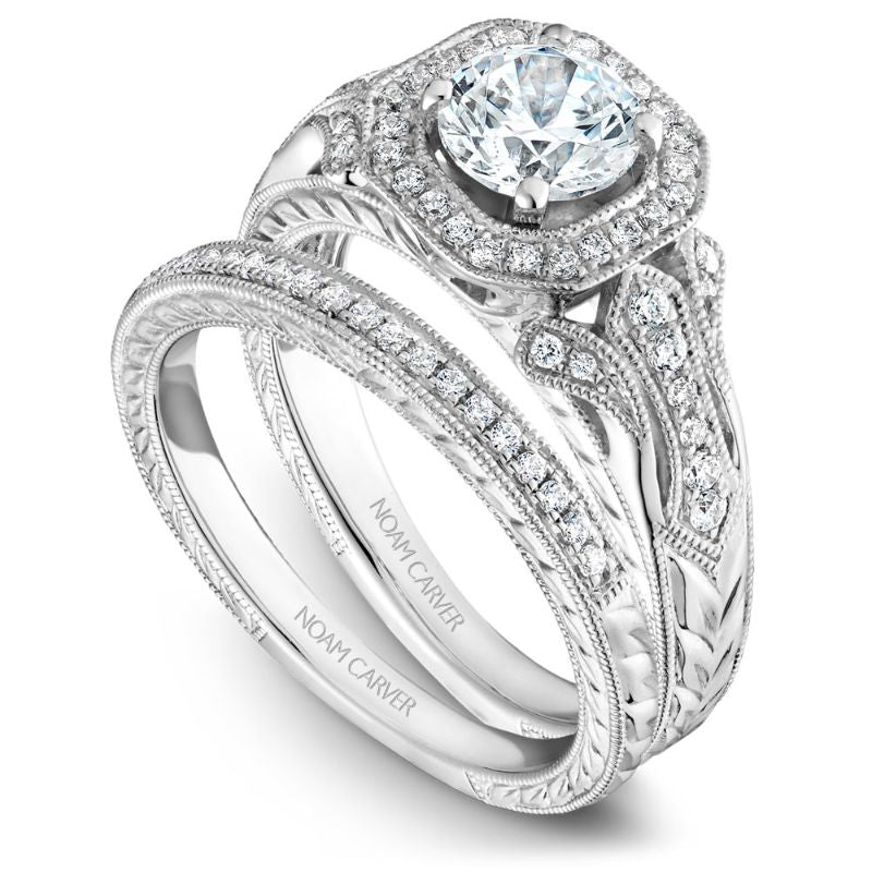 Noam Carver 18K White Gold Diamond Milgrain Etched Wedding Band -  B079-01WB