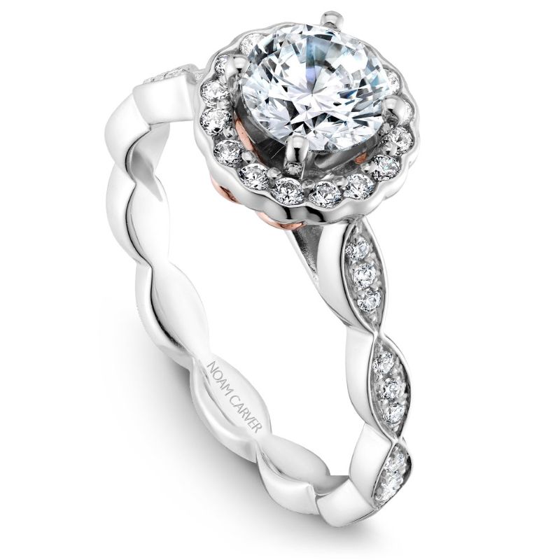 Noam Carver 18K White Gold Diamond Halo Scalloped Engagement Ring Semi-Mounting -  B085-01WA