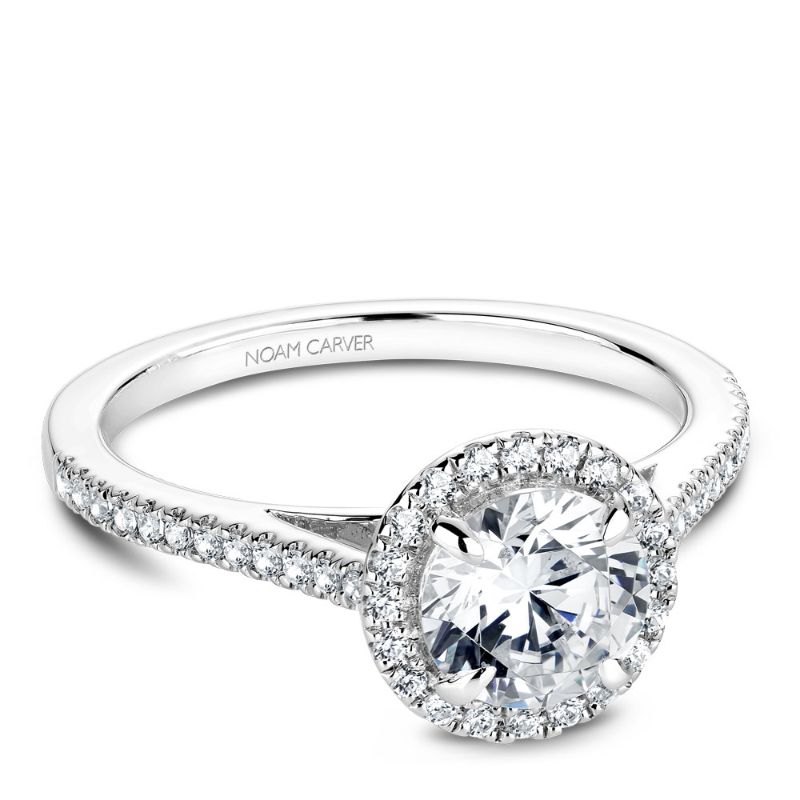White gold halo engagement ring with 42 round diamonds