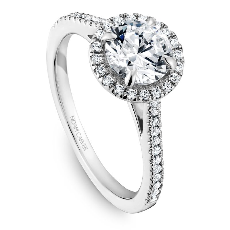 Noam Carver 18K White Gold Round Brilliant Diamond Halo Engagement Ring Semi-Mounting -  B094-02WA