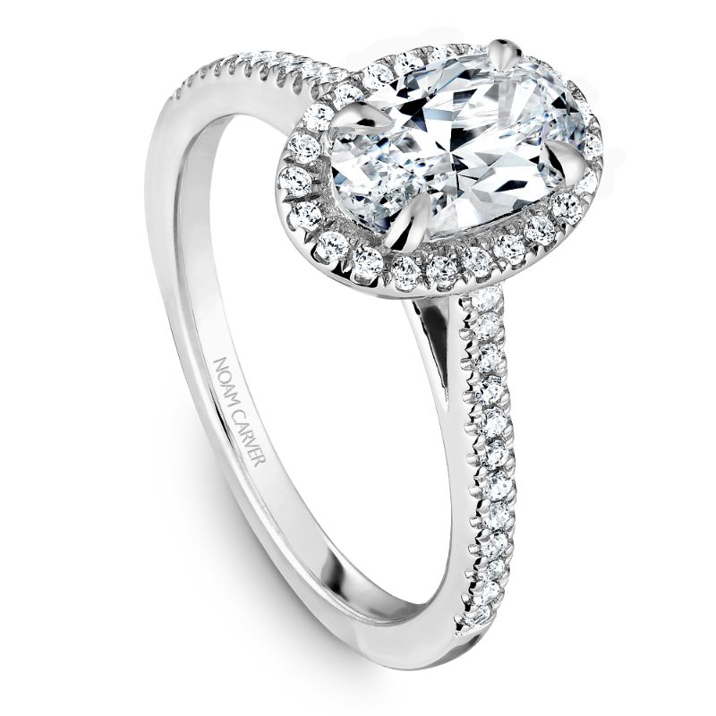 Noam Carver 18K White Gold Oval Diamond Halo Engagement Ring Semi-Mounting -  B094-03WA