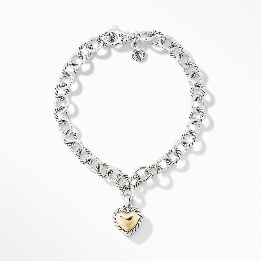 David Yurman Cable Cookie Classic Heart Charm Bracelet with 18K Yellow Gold - B14857S8