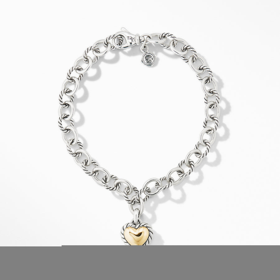 David Yurman Cable Cookie Classic Heart Charm Bracelet with 18K Yellow Gold - B14857S8