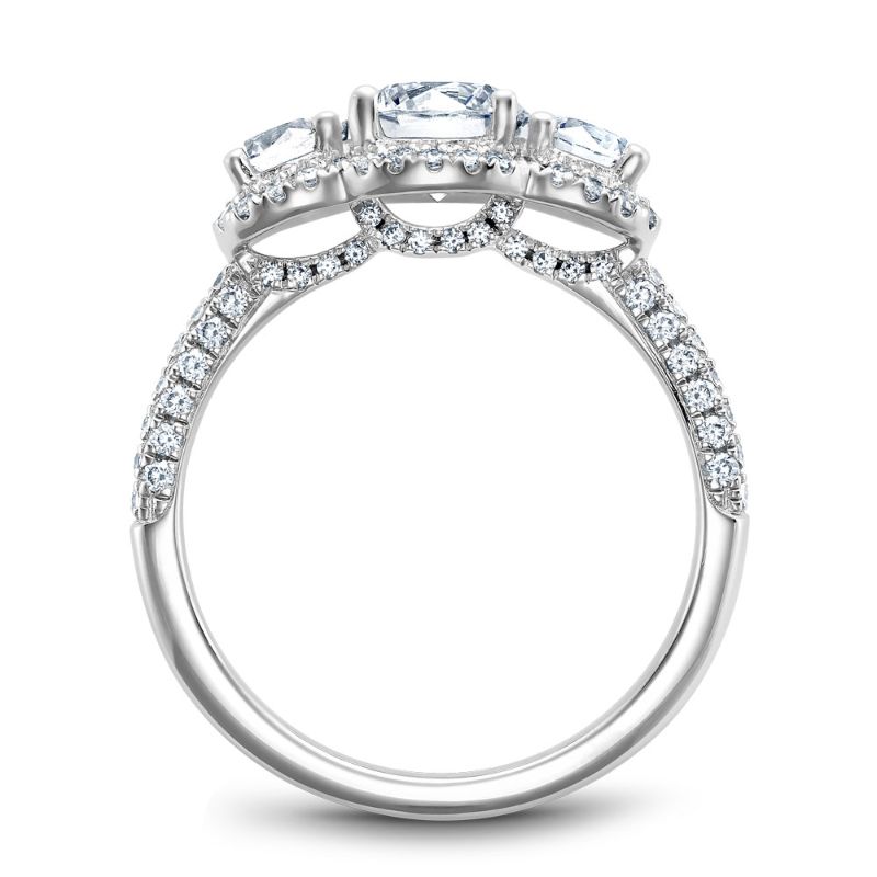 Noam Carver 18K White Gold Three Stone Halo Engagement Ring Semi-Mounting -  B184-01WA