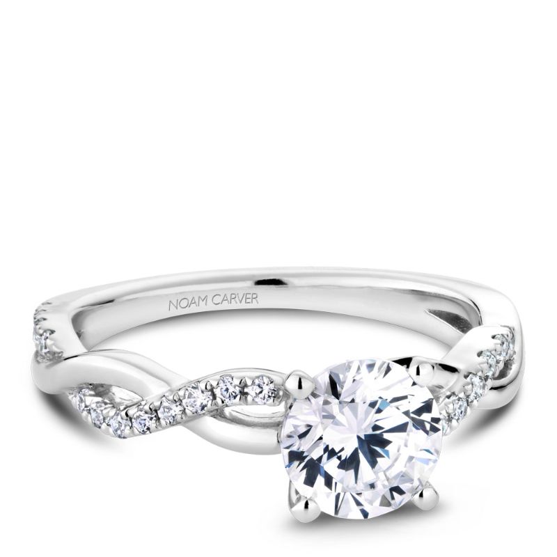 White gold twist engagement ring with 24 round diamonds