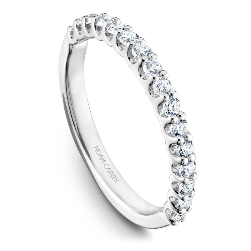 White gold matching band with 16 round diamonds