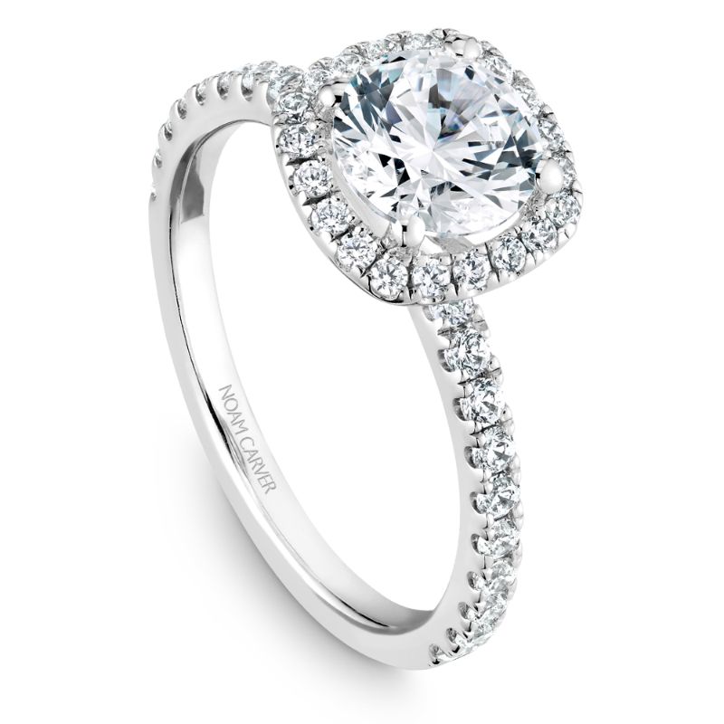 Noam Carver 18K White Gold Cushion Cut Halo Diamond Engagement Ring Semi-Mounting -  B223-01WA