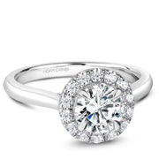 White gold halo engagement ring with 14 round diamonds