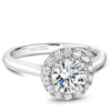 White gold halo engagement ring with 14 round diamonds