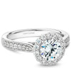 White gold halo engagement ring with 30 round diamonds