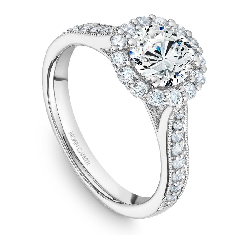 Noam Carver 18K White Gold Cluster Halo Milgrain Diamond Engagement Ring Semi-Mounting -  B250-01WA